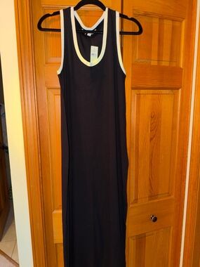 LOFT Black Maxi Tank Dress with White Trim